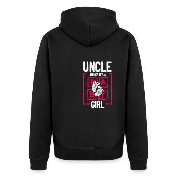 Uncle Thinks It's a Girl Gender Reveal Funny Baby - Unisex Premium Bio Zip Hoodie - Schwarz - Hinten - Nico (187cm)