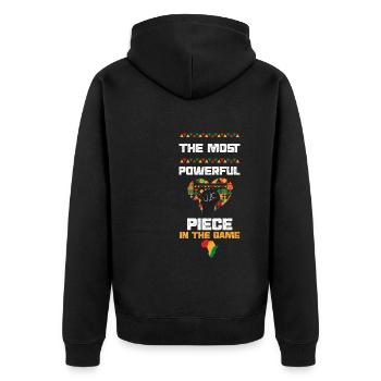 The Most Powerful Piece in The Game - Unisex Premium Organic Zip Hoodie - black - Back - Nico (187cm)