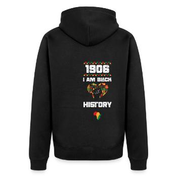 1906 I Am Black History - Unisex Premium Organic Zip Hoodie - black - Back - Nico (187cm)