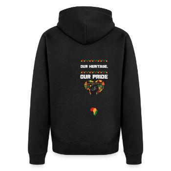 Our Heritage, Our Pride - Unisex Premium Bio Zip Hoodie - Schwarz - Hinten - Nico (187cm)