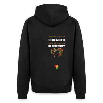 Strength in Diversity - Unisex Premium Bio Zip Hoodie - Schwarz - Hinten - Nico (187cm)
