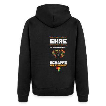 Ehre die Vergangenheit, schaffe... - Unisex Premium Bio Zip Hoodie - Schwarz - Hinten - Nico (187cm)