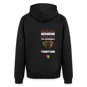 Achieve the Impossible, Together - Unisex Premium Bio Zip Hoodie - Schwarz - Hinten - Nico (187cm)