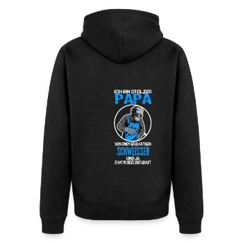 Schweißer Papa Vater Geschenk - Unisex Premium Bio Zip Hoodie - Schwarz - Hinten - Nico (187cm)