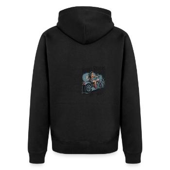 Rebel Riders Unleash The Rebel - Unisex Premium Bio Zip Hoodie - Schwarz - Hinten - Nico (187cm)