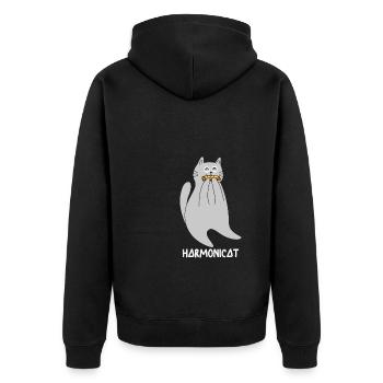 Harmonica Cat Harmonicat Funny Animal Puns - Unisex Premium Organic Zip Hoodie - black - Back - Nico (187cm)