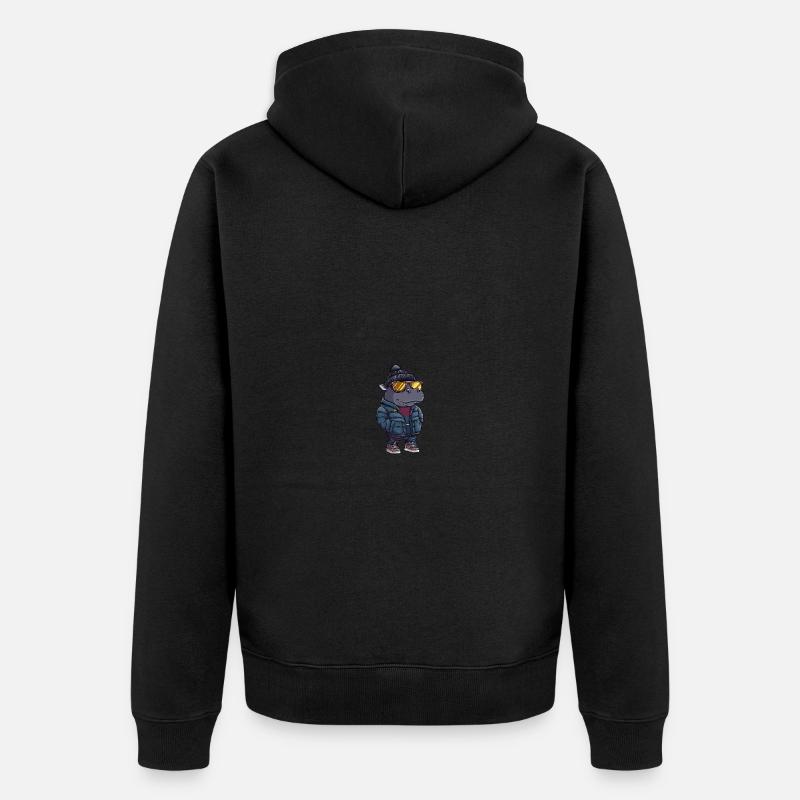 Hippopotame Bande dessinée d’hiver - Veste à capuche bio Premium Unisexe - noir