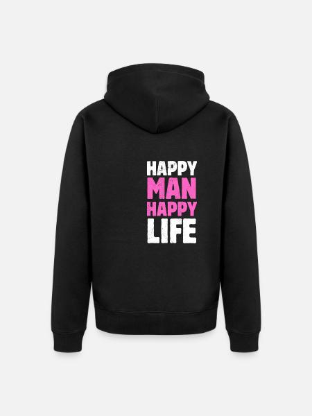 Happy Man Happy Life Mann Happy Life - Premium økologisk unisex-hettejakke - svart