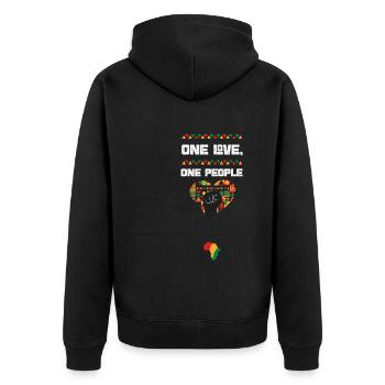 One Love, One People - Unisex Premium Bio Zip Hoodie - Schwarz - Hinten - Nico (187cm)