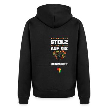 Stolz auf die Herkunft - Unisex Premium Bio Zip Hoodie - Schwarz - Hinten - Nico (187cm)