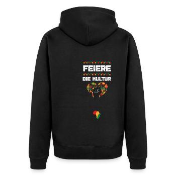 Feiere die Kultur - Unisex Premium Bio Zip Hoodie - Schwarz - Hinten - Nico (187cm)