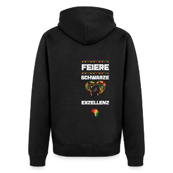 Feiere schwarze Exzellenz - Unisex Premium Bio Zip Hoodie - Schwarz - Hinten - Nico (187cm)