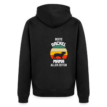 Hunde Mama Hundebesitzer Muttertag Retro Dackel - Unisex Premium Bio Zip Hoodie - Schwarz - Hinten - Nico (187cm)