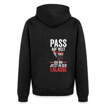 1.Klasse Ninja Schulanfänger Geschenk - Unisex Premium Bio Zip Hoodie - Schwarz - Hinten - Nico (187cm)