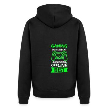Gaming Online Statt Offline Controller Spieler Gam - Unisex Premium Bio Zip Hoodie - Schwarz - Hinten - Nico (187cm)