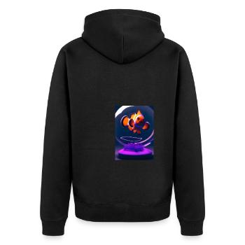 Clownfisch Kopfhörer - Unisex Premium Bio Zip Hoodie - Schwarz - Hinten - Nico (187cm)