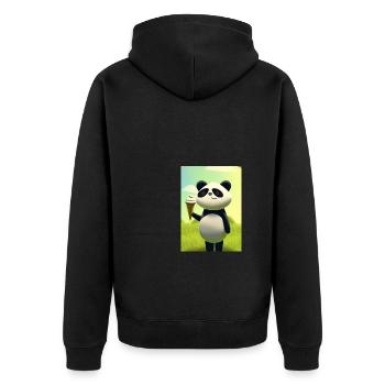 Panda mit Eiscreme - Unisex Premium Bio Zip Hoodie - Schwarz - Hinten - Nico (187cm)