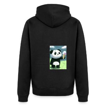 Panda mit Eiscreme - Unisex Premium Bio Zip Hoodie - Schwarz - Hinten - Nico (187cm)