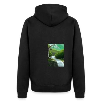 Forest River Wasserfall - Unisex Premium Bio Zip Hoodie - Schwarz - Hinten - Nico (187cm)