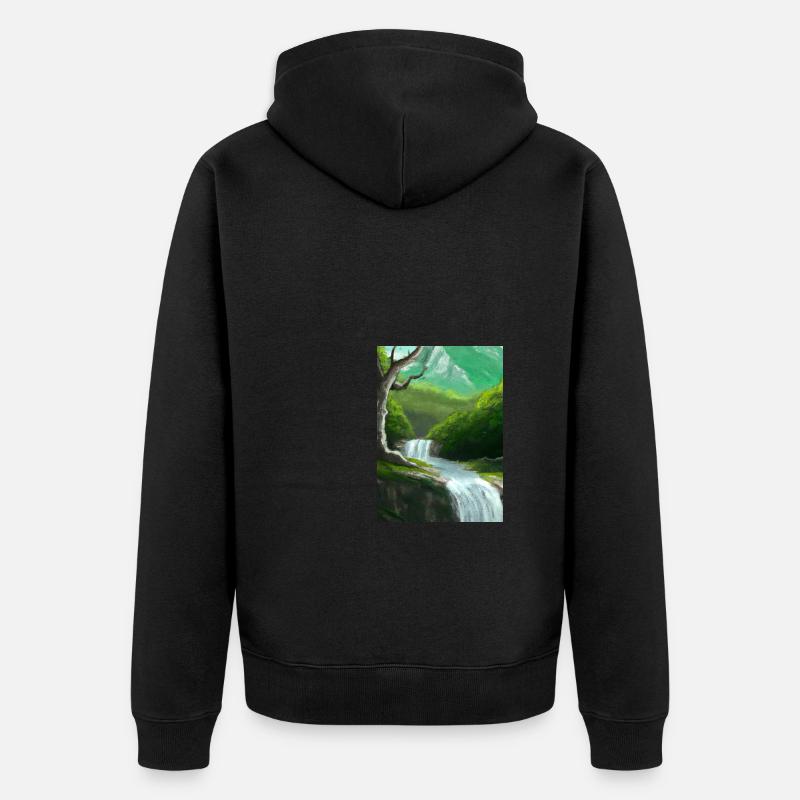 Forest River Wasserfall - Unisex Premium Bio Zip Hoodie - Schwarz