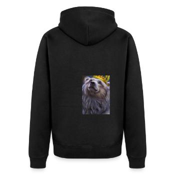 Bär mit Krone - Unisex Premium Bio Zip Hoodie - Schwarz - Hinten - Nico (187cm)