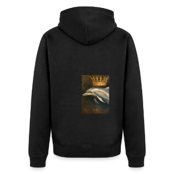 Delfin mit Krone - Unisex Premium Bio Zip Hoodie - Schwarz - Hinten - Nico (187cm)