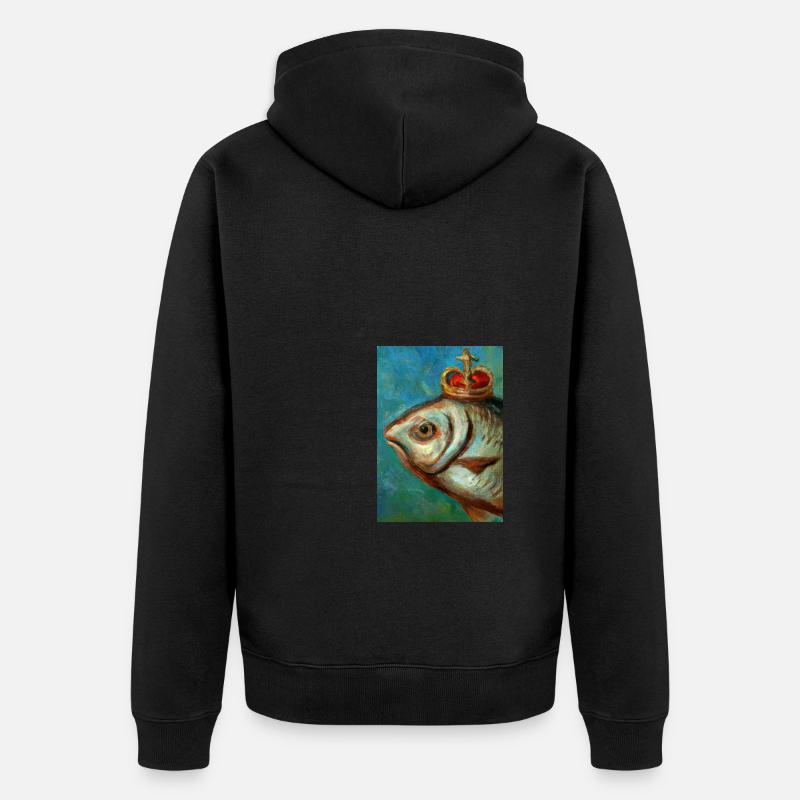 Fisch mit Krone - Unisex Premium Bio Zip Hoodie - Schwarz