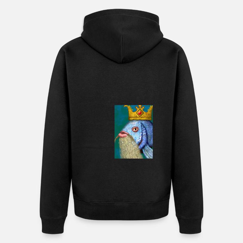 Fisch mit Krone - Unisex Premium Bio Zip Hoodie - Schwarz