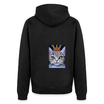 Katze mit Krone - Unisex Premium Bio Zip Hoodie - Schwarz - Hinten - Nico (187cm)