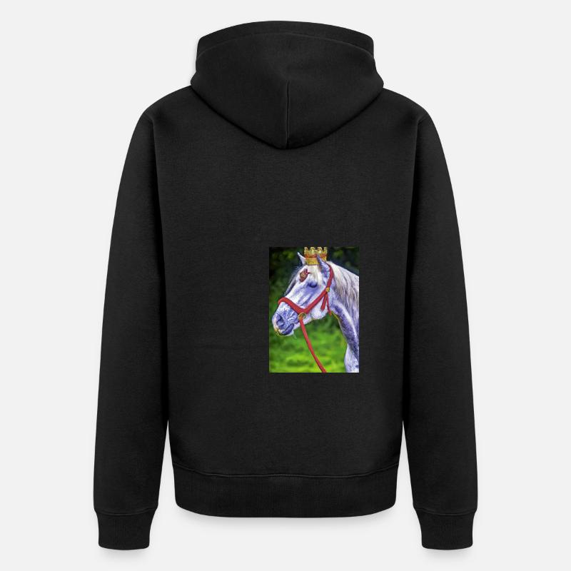 Pferd mit Krone - Unisex Premium Bio Zip Hoodie - Schwarz