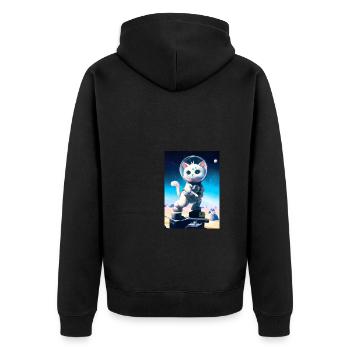 Astronautenkatze - Unisex Premium Bio Zip Hoodie - Schwarz - Hinten - Nico (187cm)