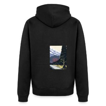 Pfad zu einem Berg - Unisex Premium Bio Zip Hoodie - Schwarz - Hinten - Nico (187cm)