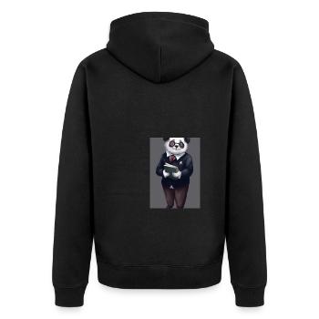 Bibliothekar Panda - Unisex Premium Bio Zip Hoodie - Schwarz - Hinten - Nico (187cm)