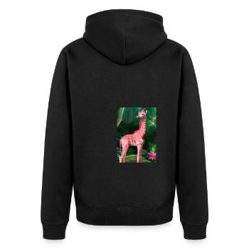 Rosa Giraffe - Unisex Premium Bio Zip Hoodie - Schwarz - Hinten - Nico (187cm)