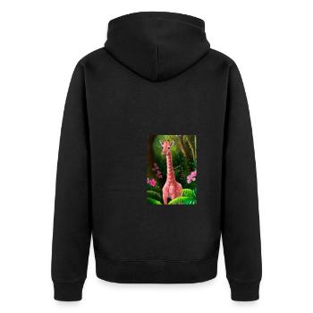 Rosa Giraffe - Unisex Premium Bio Zip Hoodie - Schwarz - Hinten - Nico (187cm)