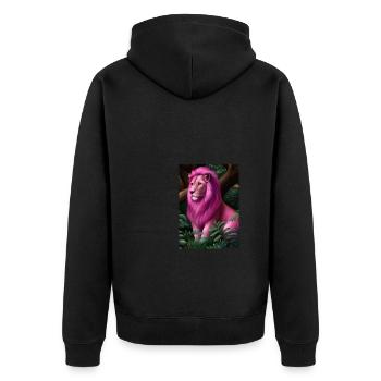 Rosa Löwe - Unisex Premium Bio Zip Hoodie - Schwarz - Hinten - Nico (187cm)