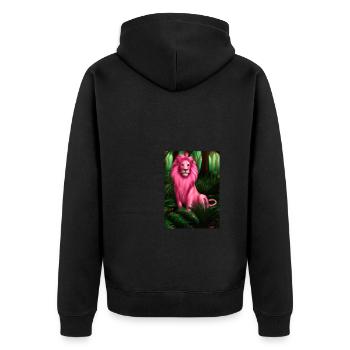 Rosa Löwe - Unisex Premium Bio Zip Hoodie - Schwarz - Hinten - Nico (187cm)