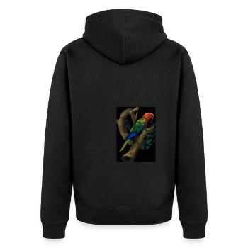 Papagei auf einem Baum - Unisex Premium Bio Zip Hoodie - Schwarz - Hinten - Nico (187cm)