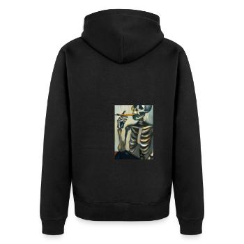 Skelett raucht eine Zigarette - Unisex Premium Bio Zip Hoodie - Schwarz - Hinten - Nico (187cm)