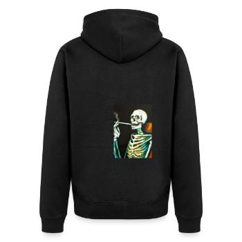 Skelett raucht eine Zigarette - Unisex Premium Bio Zip Hoodie - Schwarz - Hinten - Nico (187cm)