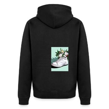 Sneaker mit Blumen - Unisex Premium Bio Zip Hoodie - Schwarz - Hinten - Nico (187cm)