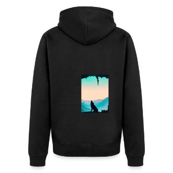 Wolf bei Nacht - Unisex Premium Bio Zip Hoodie - Schwarz - Hinten - Nico (187cm)