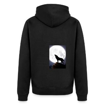 Wolf bei Nacht - Unisex Premium Bio Zip Hoodie - Schwarz - Hinten - Nico (187cm)