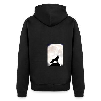 Wolf bei Nacht - Unisex Premium Bio Zip Hoodie - Schwarz - Hinten - Nico (187cm)