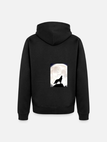 Wolf bei Nacht - Unisex Premium Bio Zip Hoodie - Schwarz