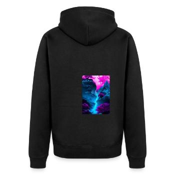 Mystischer Wasserfall - Unisex Premium Bio Zip Hoodie - Schwarz - Hinten - Nico (187cm)