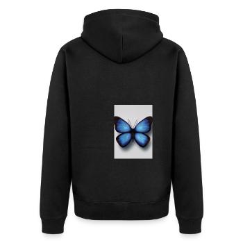 Blauer Schmetterling - Unisex Premium Bio Zip Hoodie - Schwarz - Hinten - Nico (187cm)