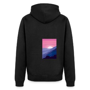 Rosa Sonnenuntergang - Unisex Premium Bio Zip Hoodie - Schwarz - Hinten - Nico (187cm)