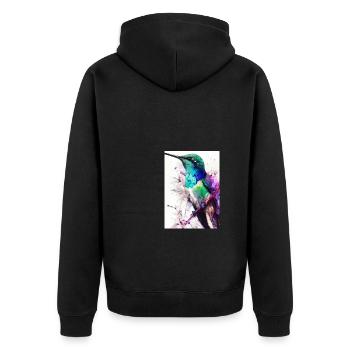 Bunter Vogel - Unisex Premium Bio Zip Hoodie - Schwarz - Hinten - Nico (187cm)