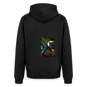 Dschungel-Tukan - Unisex Premium Bio Zip Hoodie - Schwarz - Hinten - Nico (187cm)